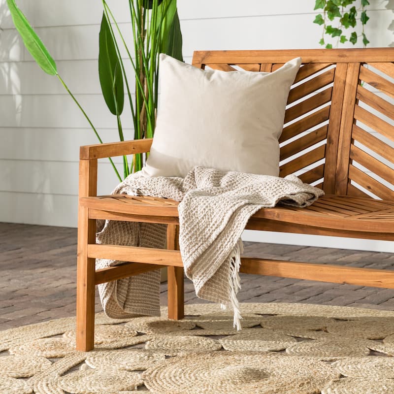 Walker Edison Acacia Wood Outdoor Chevron Love Seat