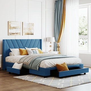 Audrey blue velvet platform outlet bed