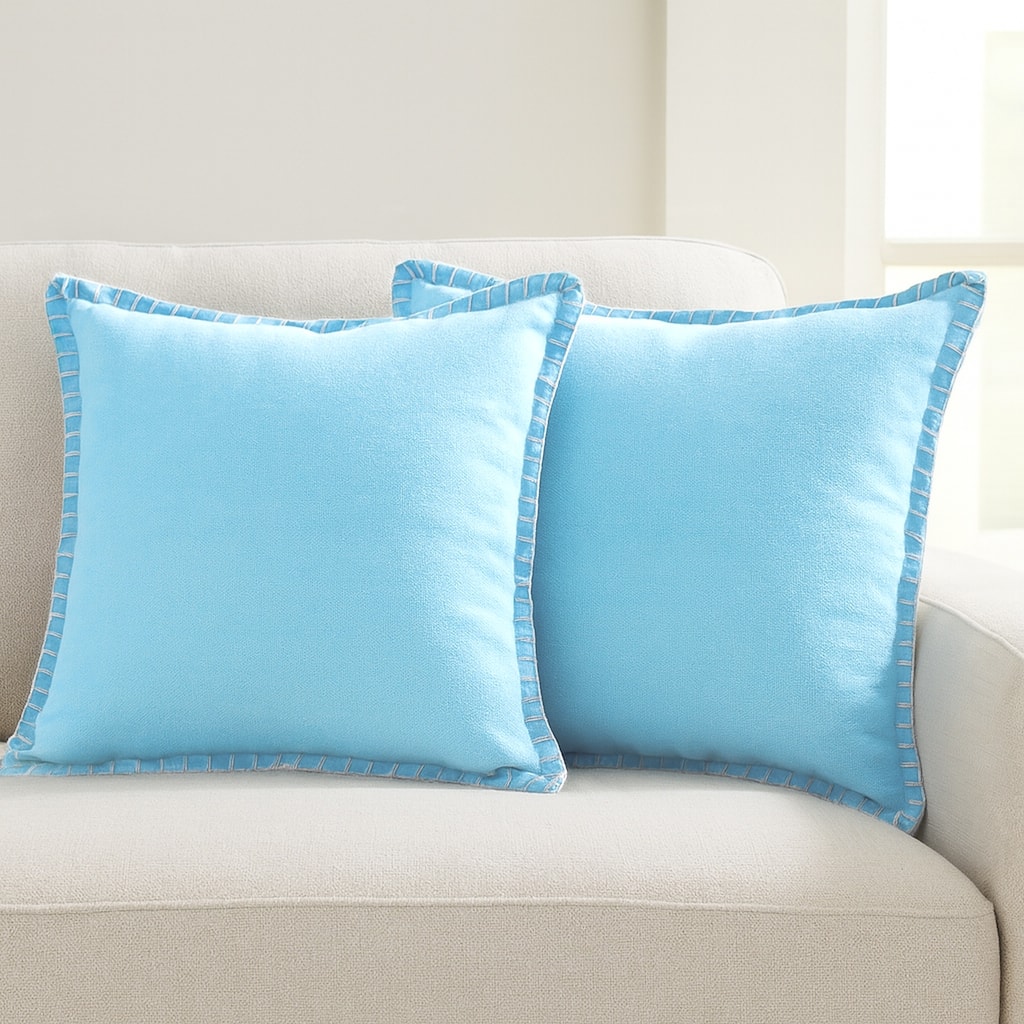 Hachita Set of 2 Coastal Blue Cotton Throw Pillow Covers, 20" x 20", 2 PCS (Covers Only) by Sevita