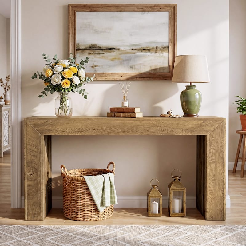 63 Inch Fluted Console Table, Farmhouse Sofa Table Behind Couch - 11.81" D x 63" W x 33.5" H