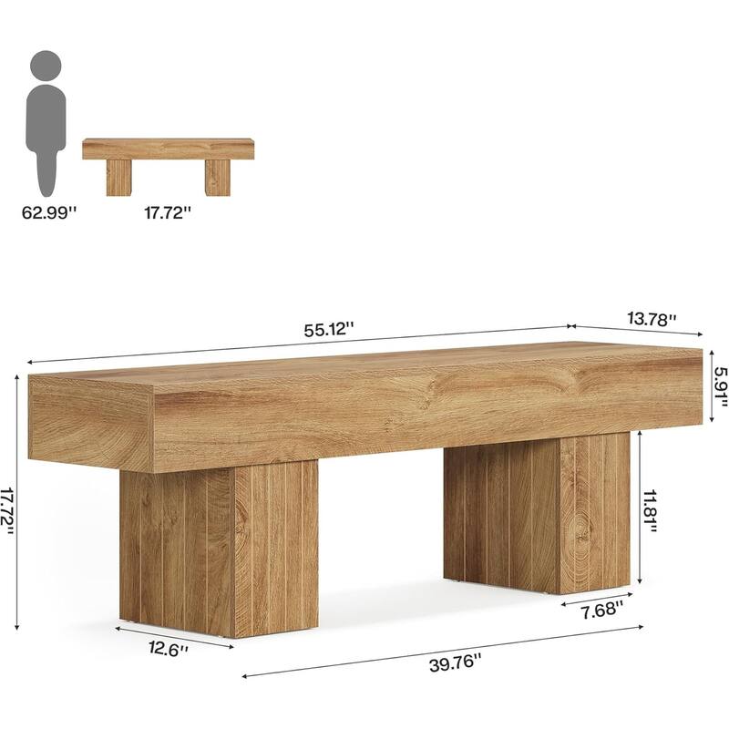 55 Inch Farmhouse Wood Entryway Dining Bench End of Bed Bench Hallway - 17.7" H × 55.11" W × 13.77" D