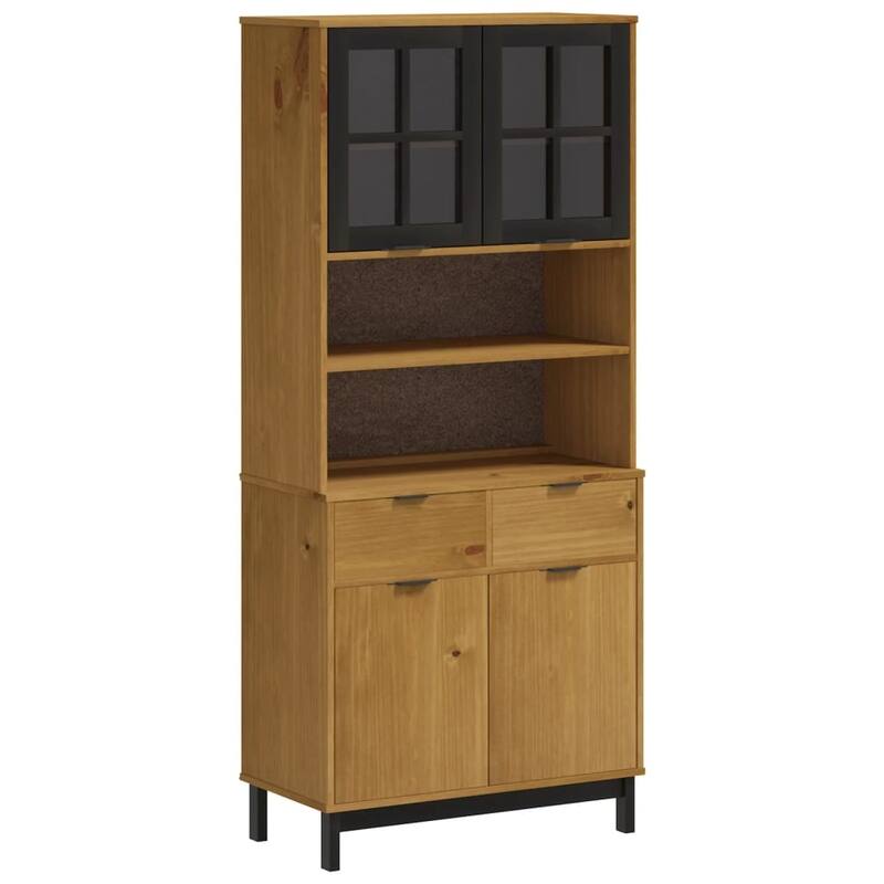 vidaXL Highboard with Glass Doors FLAM 31.5"x15.7"x70.9" Solid Wood Pine - 31.5" x 15.7" x 70.9"