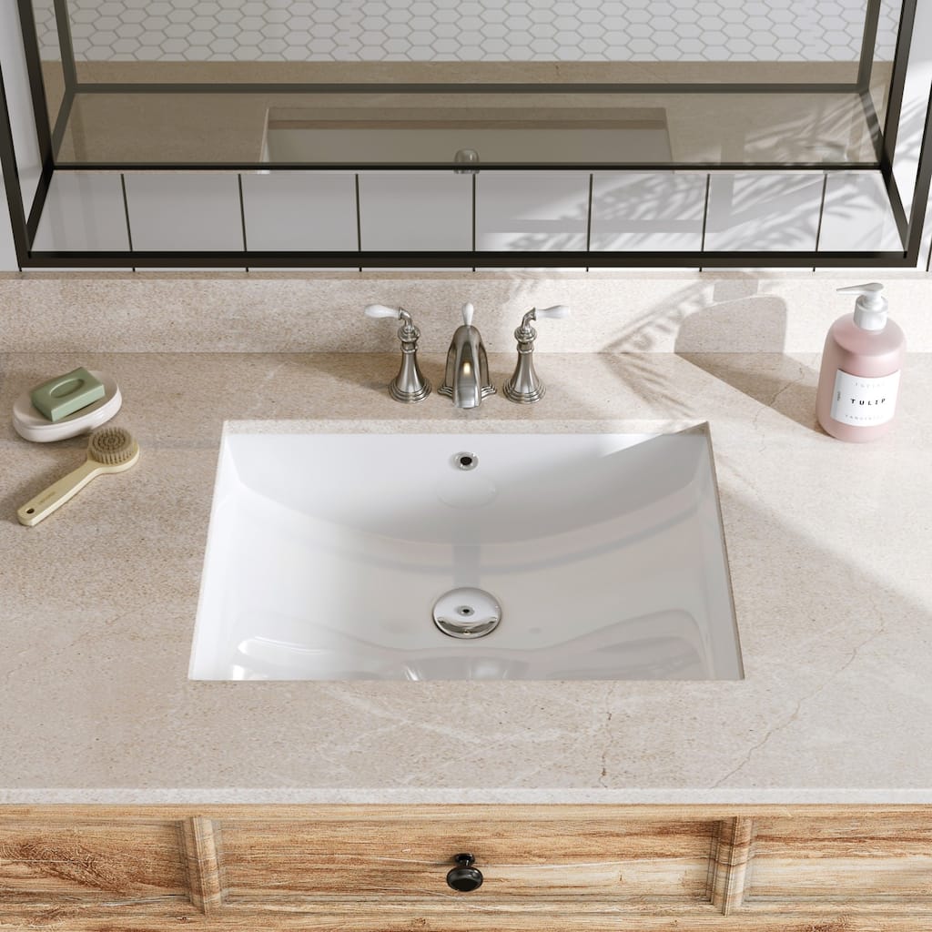 HOROW 21.6 in. Rectangular Undermount Ceramic Bathroom Sink in White with Overflow