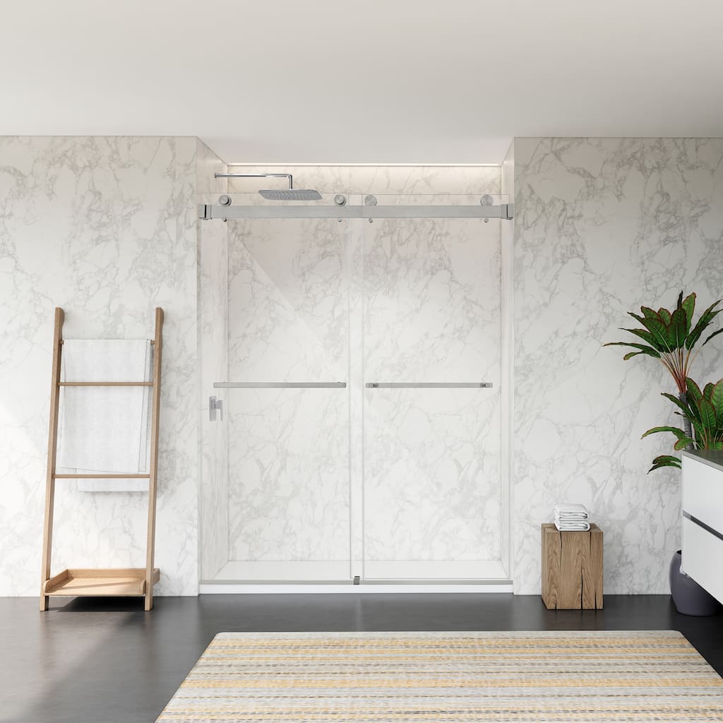 Altair Bolani By Pass Frameless Shower Door in Brushed Nickel Finish with Clear Glass - 60"W x 76"H