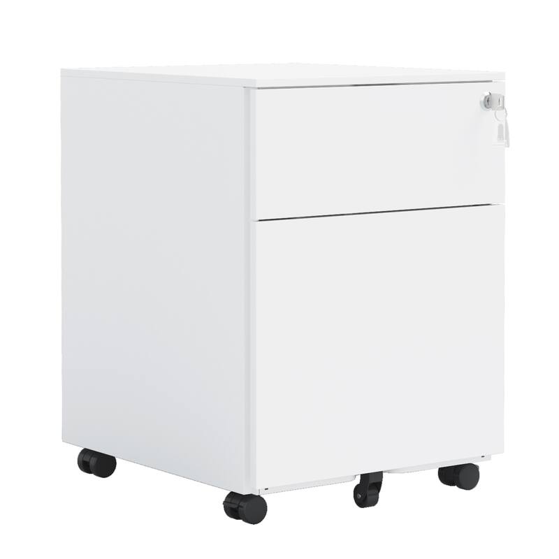 Modern File Cabinet Mobile File Cabinet with 2 Drawers, 5 Casters, Removable Dividers and locks, for Home Office - White