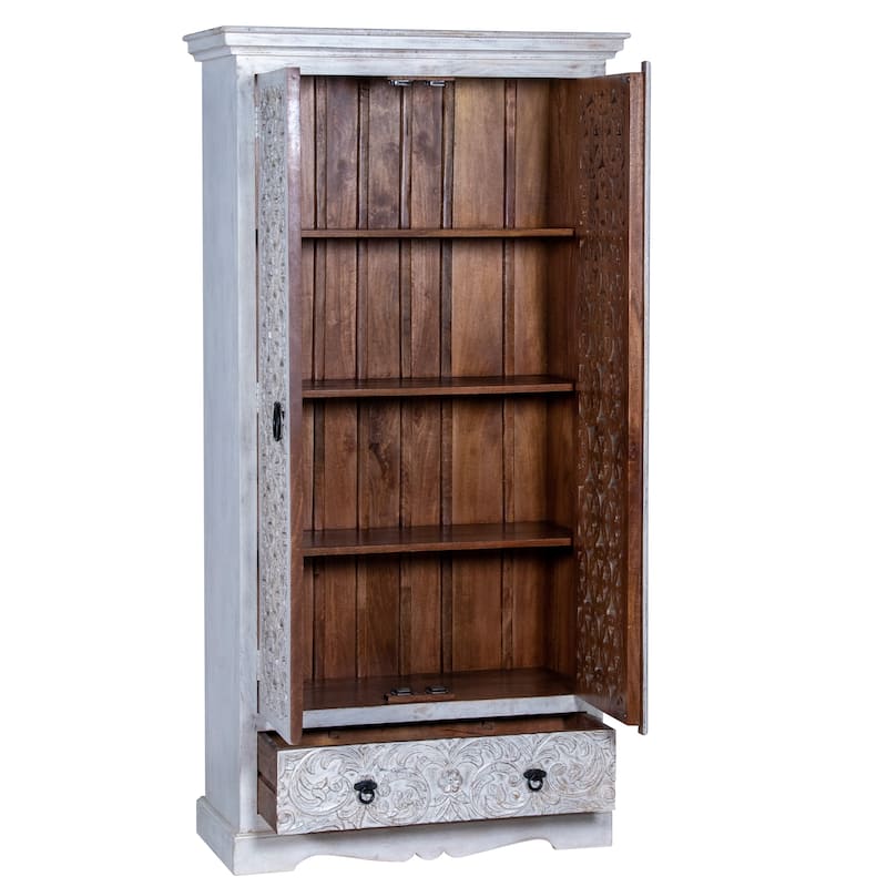 Maadze Mandolin 70.6" High Carved Armoire with Shelves and Drawers