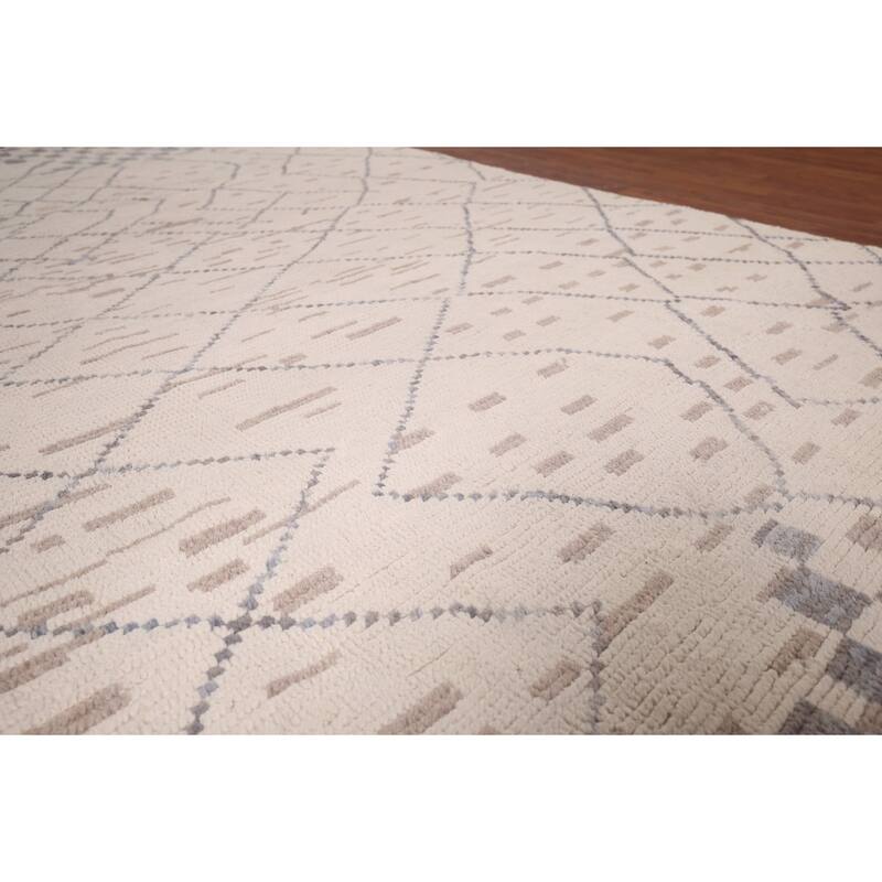 Trellis Ivory Moroccan Area Rug Handmade Wool Carpet - 5'11"x 10'3"