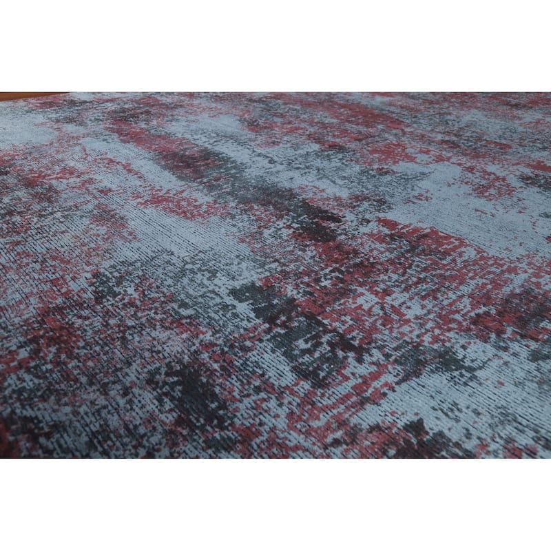 All-Over Blue Abstract Modern Area Rug Handmade Wool Carpet - 8'3" x 11'11"