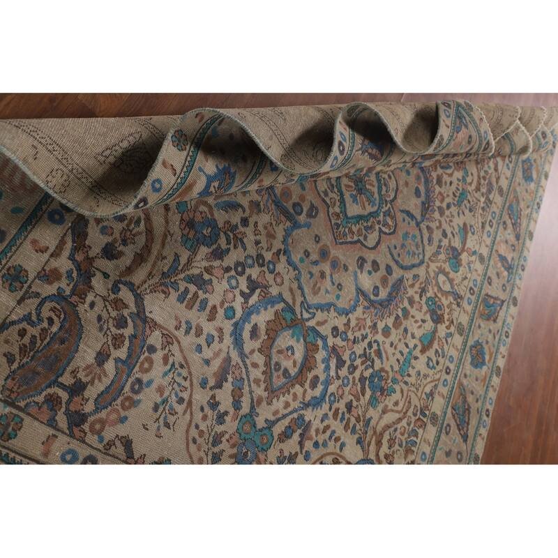 Over-Dyed Tabriz Persian Vintage Area Rug Handmade Beige Wool Carpet - 6'9"x 9'1"
