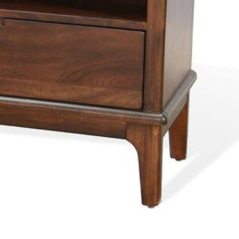 West TV Stand Media Cabinet, Open Shelves, Brown Mahogany Wood, 64 Inch