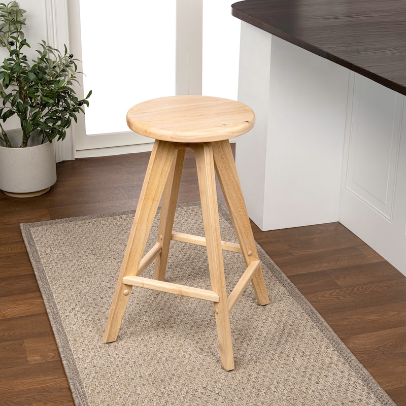 Ceren Round Solid Wood Backless Stool, By JONATHAN Y - Counter Height - Natural