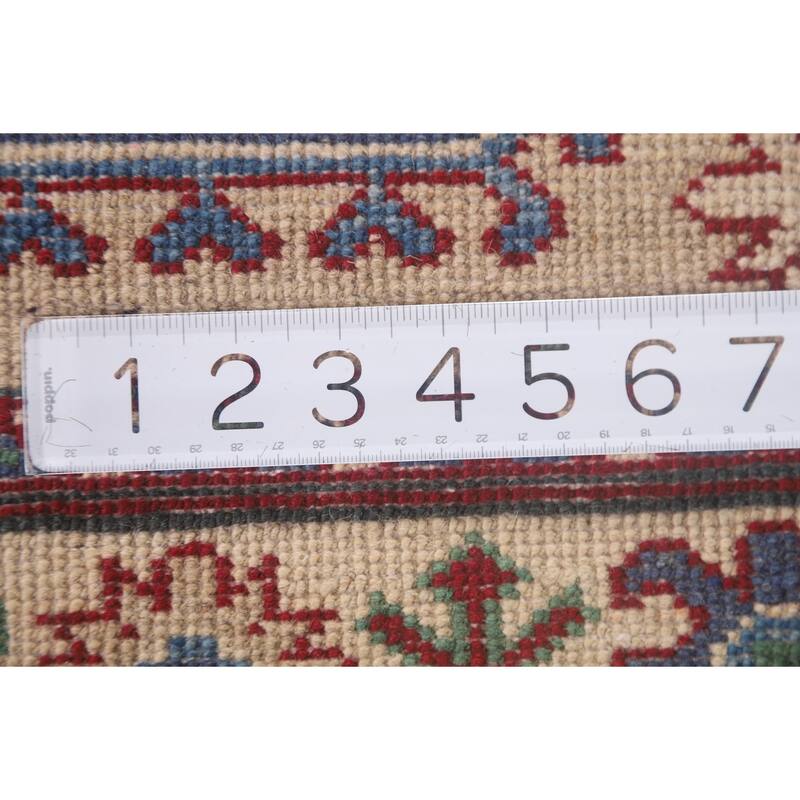 Hand Knotted Oriental 100% Wool Carpet Traditional Geometric Beige & Ivories Kazak Runner Rug - 12' 9'' X 2' 9''