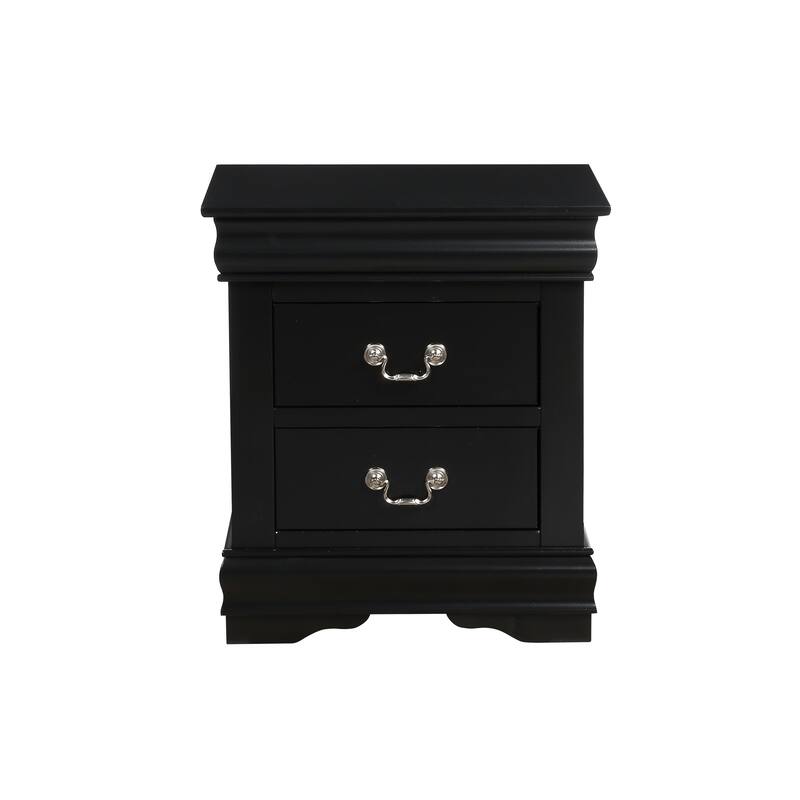 Modern Black Nightstand with 2 Spacious Drawers - Brushed Nickel Handles, Dovetail Construction