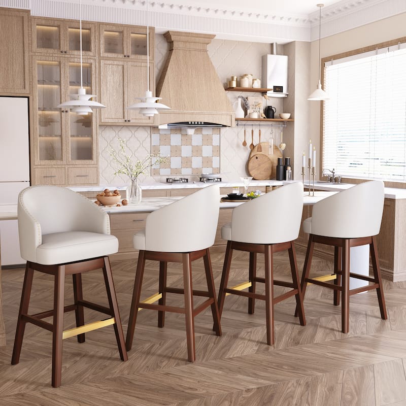 Pellebant 26.4''/31.9"H Height Solid Wood Swivel Indoor Bar Stools - 31.9''Ivory - Set of 4