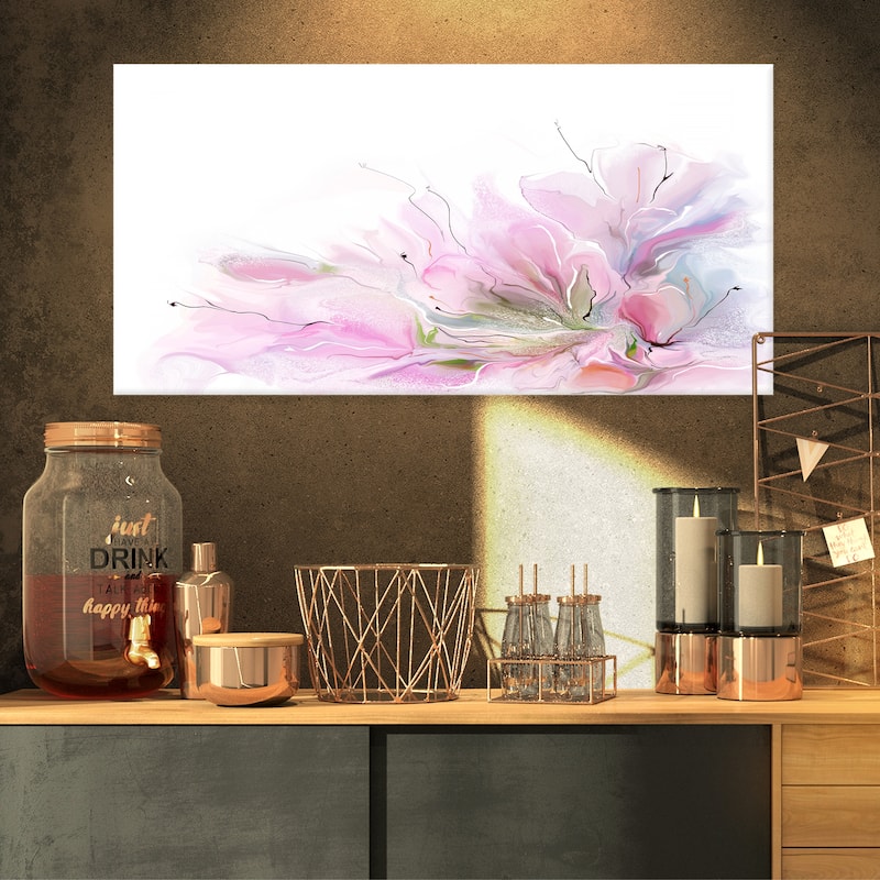 Designart - Lovely Pink Flowers - Floral Contemporary Canvas Art Print - 32 in. wide x 16 in. high