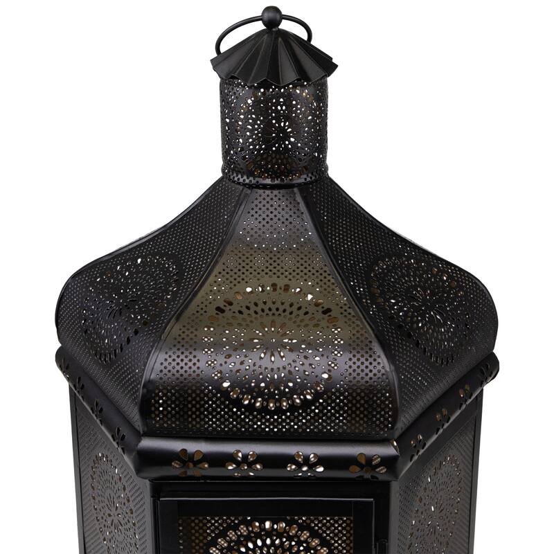 Moroccan Style Pillar Candle Table Lantern - 21.5" - Black and Gold