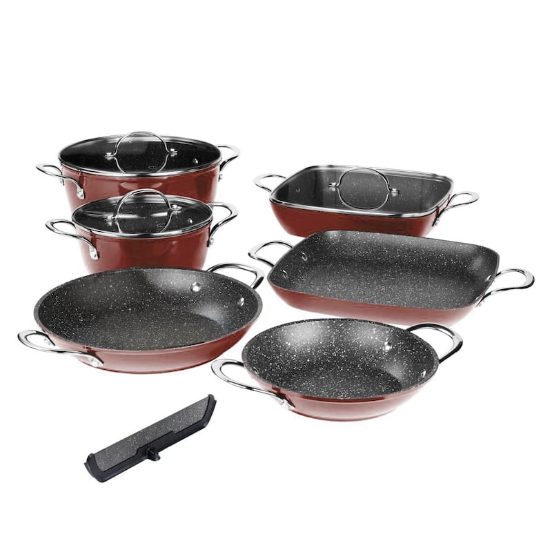 Curtis Stone 10 piece Dura Pan Stacking Cookware Set Refurbished - Cherry