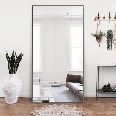 Modern Large Thin Framed Rectangular Full-Length Floor Wall Mirror