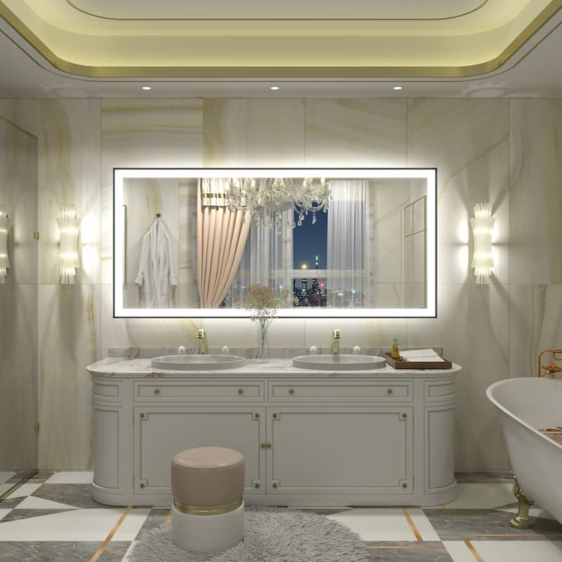 Front & Back LED Anti-Fog Tempered Glass Framed Bathroom/Vanity Mirror 3-Year Warranty