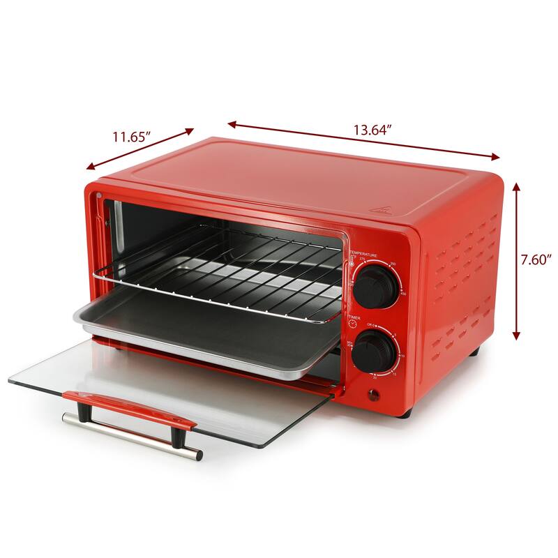 Counter Top Compact 9L Electric Toaster Oven with Rack in Red
