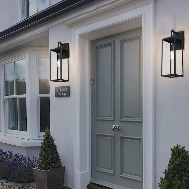 1-Light 21.8 inch Matte Black Outdoor Wall Lantern with Clear Glass Shade&Dusk to Dawn