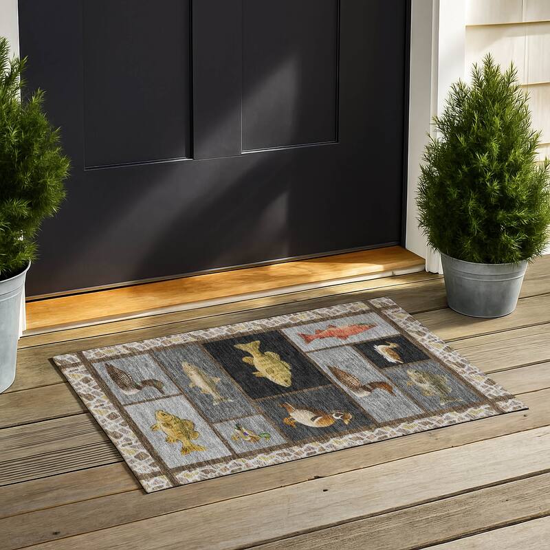 Machine Washable Indoor/ Outdoor Cabin Lodge Chantille Rug - Gray - 1'8" x 2'6"