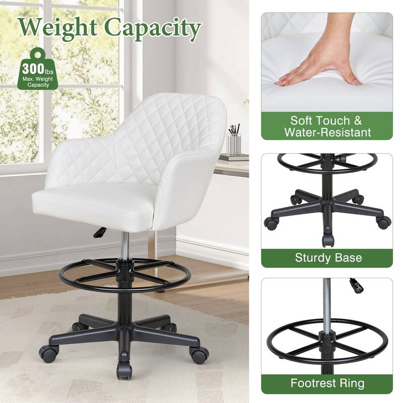 VECELO Contemporary PU Leather Drafting Chairs(Set of 2) Task Chair with Metal Frame and Back Home Ofiice Chairs