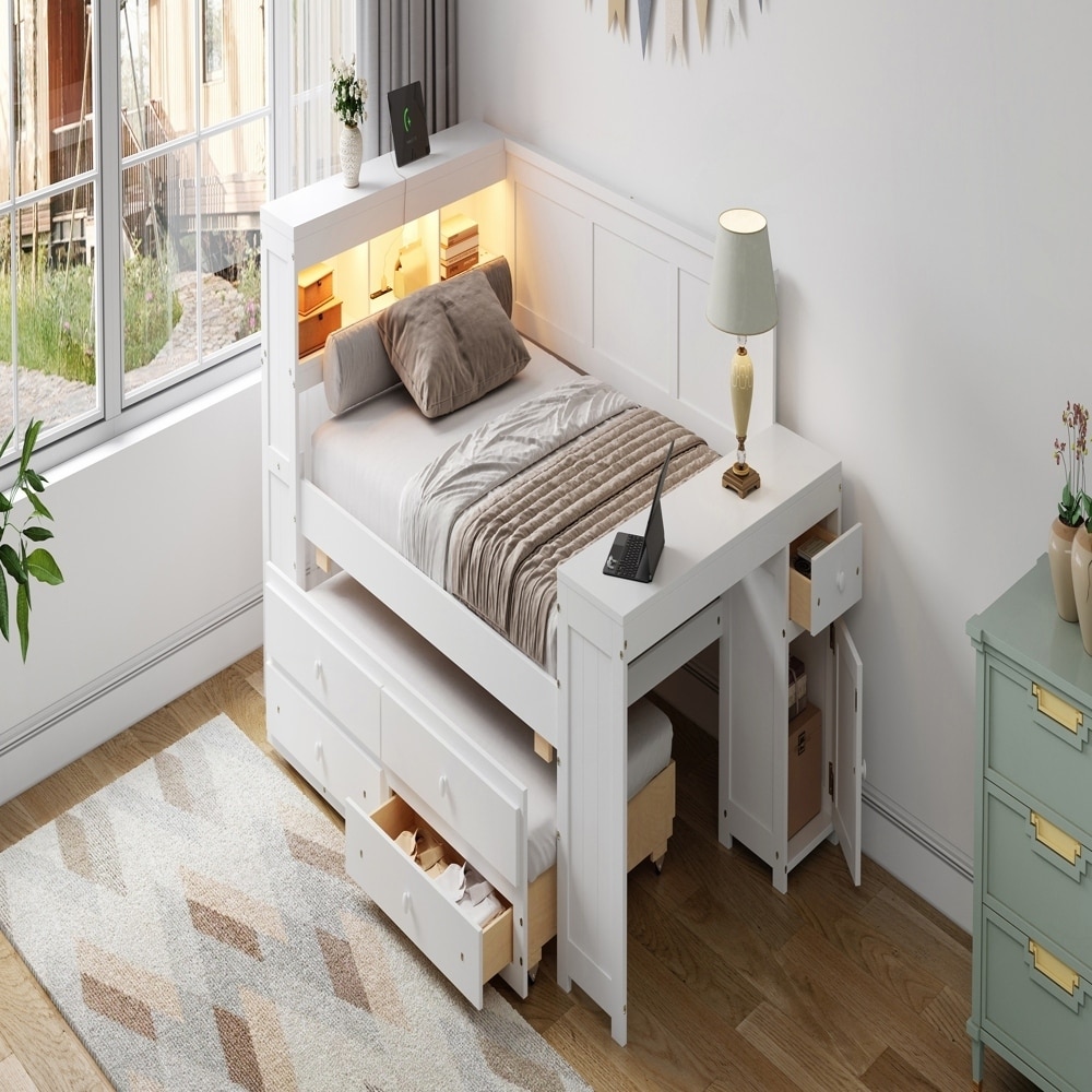 Daybed with Storage Shelves and LED Light