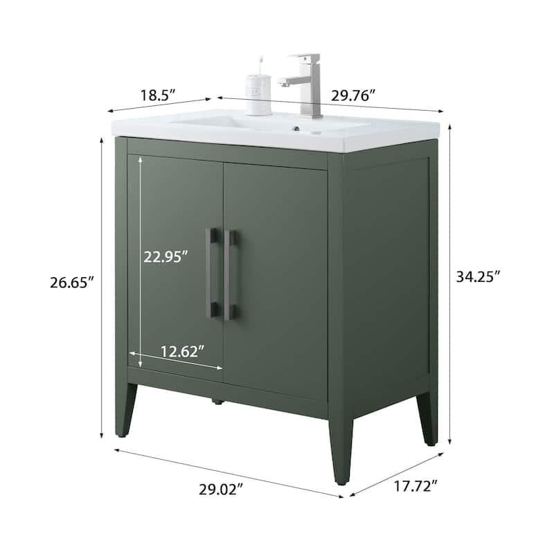 Vanity Art 20" or 24" or 30" Single Sink Bathroom Vanity Cabinet with Ceramic Top