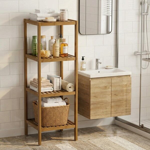 4-Tier Bamboo Bathroom Shelf Narrow Freestanding Corner Storage