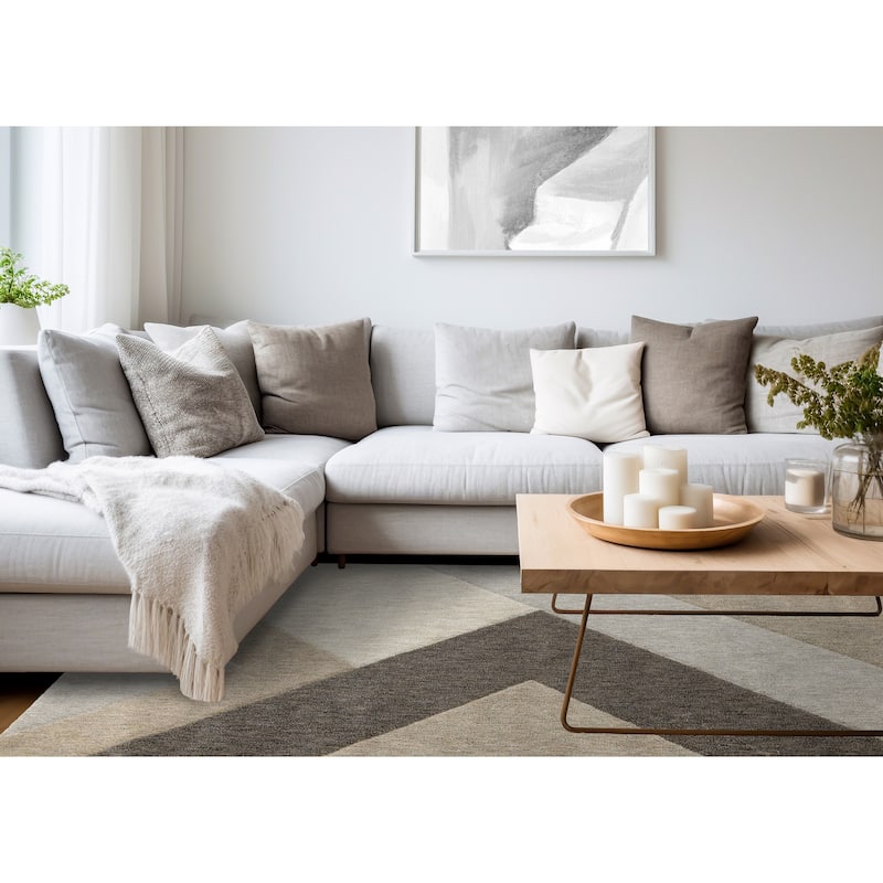 Cream Grey Beige Geometric Area Rug, 5'3" x 7'7"