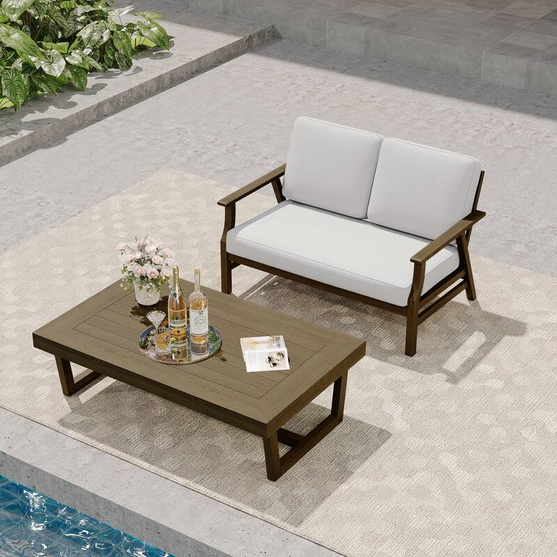 Modern Wood Outdoor Patio Sofa Loveseat with Cushion
