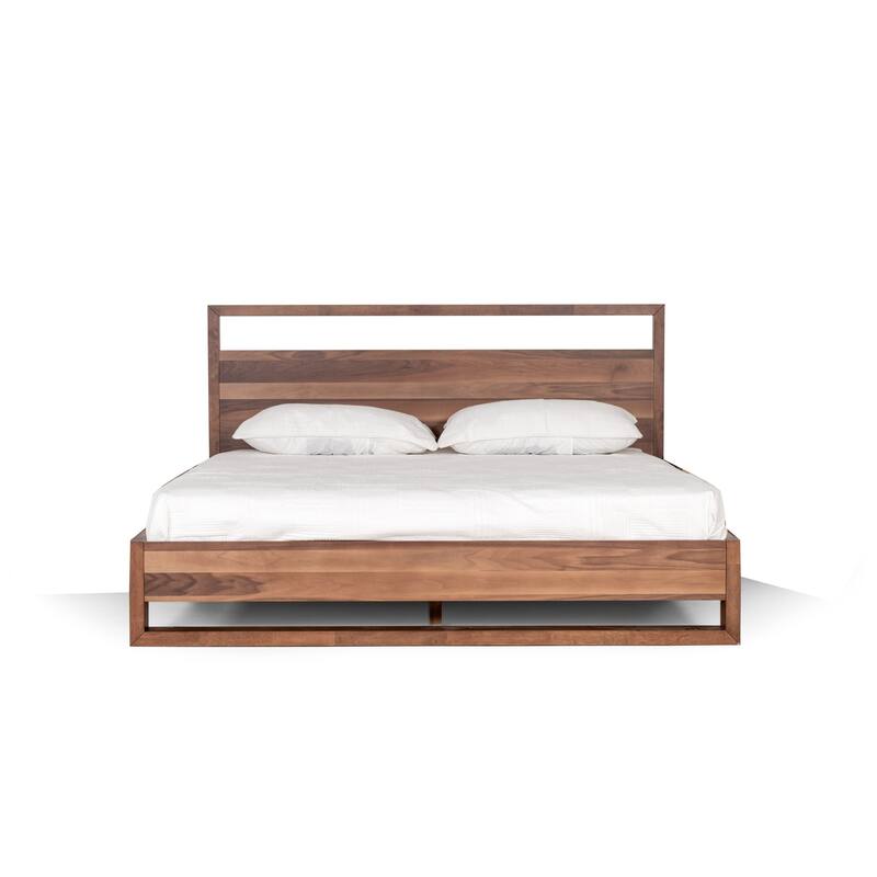 Lena California King Size Platform Bed, Open Panel Headboard, Walnut Brown