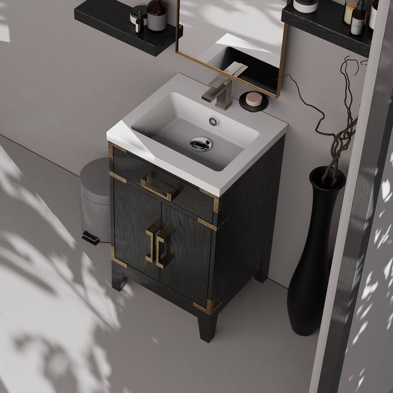 20 in. Black Oak Single Bath Vanity with Acrylic Top, Soft-Close Cabinet, 18 in. x 24 in. Mirror Included