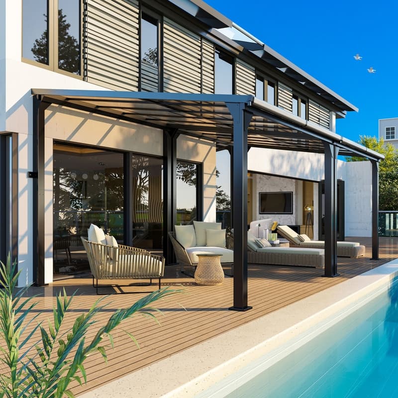 Hardtop Outdoor Gazebo Pergola Aluminum Framed with Sloping Pitched Roof for Garden, Patio, Backyard