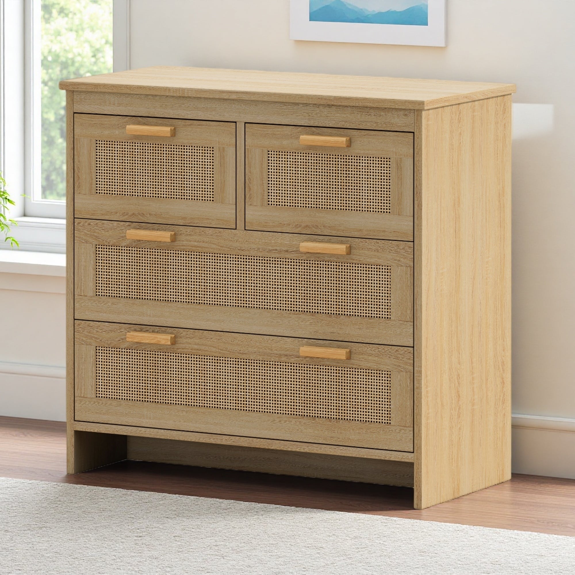 4-Drawer Rattan Storage Cabinet with Anti-Tipping Device