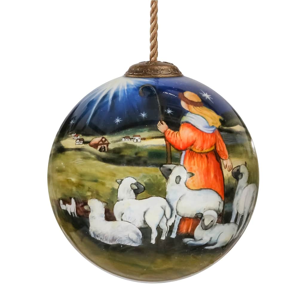 Little Shepherd Glass Nativity Christmas Ball Ornament - 3"