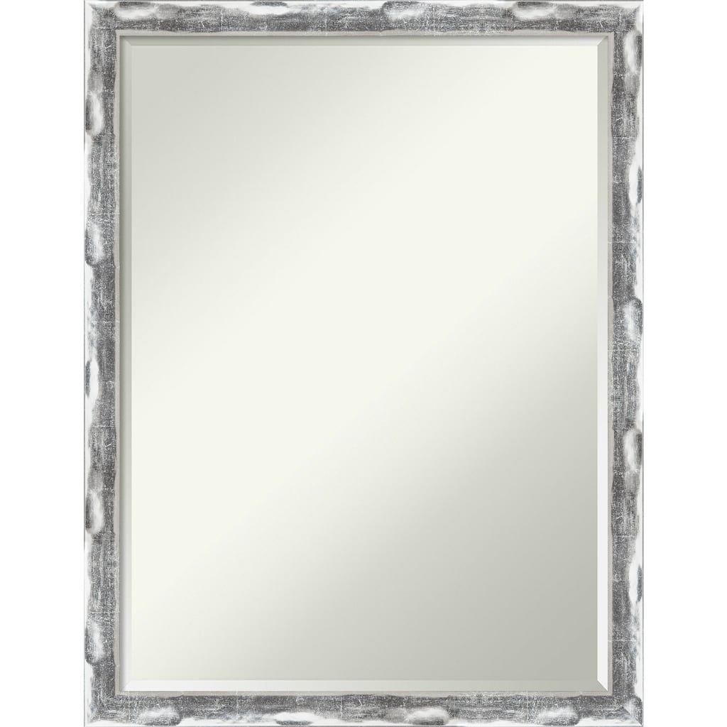 Petite Bevel Bathroom Wall Mirror - Scratched Wave Chrome Frame - Scratched Wave Chrome - 20 x 26 in