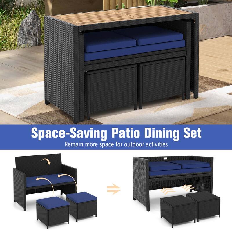 Costway 4 PCS Outdoor Dining Set, Rattan Loveseat Chair & 2 Ottomans - See Details