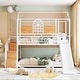 preview thumbnail 1 of 33, Twin Over Twin Metal Bunk Bed, Housebed with Slide and Storage Stair White - Twin