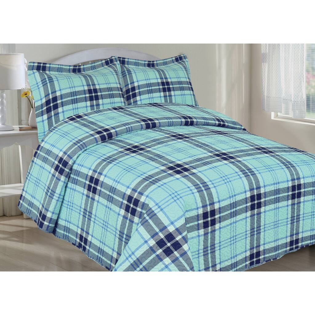 Blue Plaid Quilt Set - Full / Queen