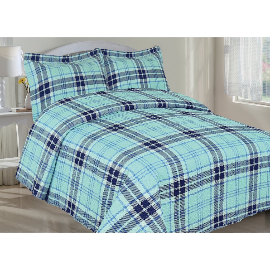 Blue Plaid Quilt Set - King