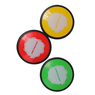 Set of 3 Red Green and Yellow Floating Swimming Pool Disc Skippers 4" - N/A