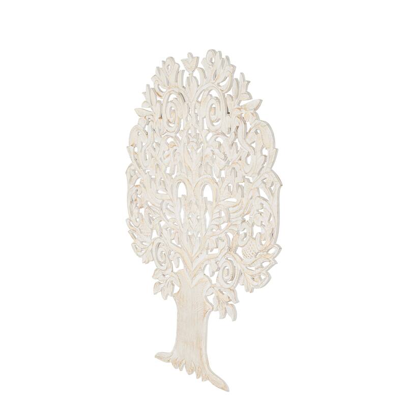 Gold Wooden Handmade Carved Tree Home Wall Decor with Scroll Details