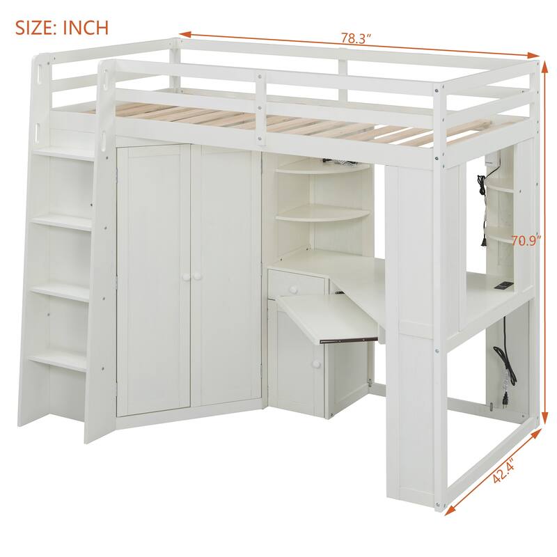 Twin Loft Bed with Integrated Wardrobe Desk Keyboard Tray Charging Station