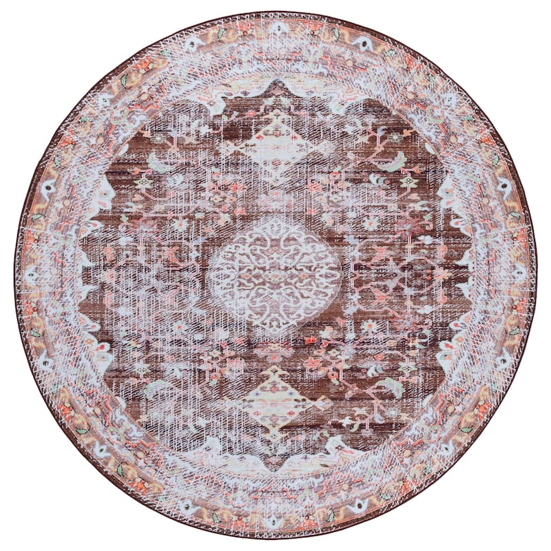 SAFAVIEH Tucson Floor Transitional Rug - 6' Round - Brown/Gold