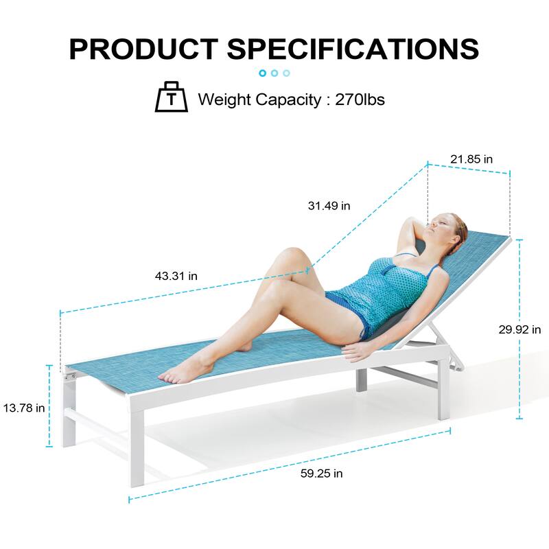 Outdoor Adjustable Aluminum Chaise Lounge Chairs for Patio Pool Terrace - See Picture