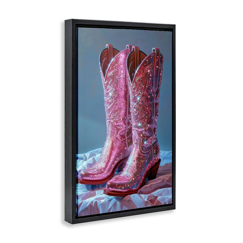 Stupell Dazzling Pink Glam Cowgirl Boots Framed Floater Canvas Wall Art Design By LSR Creative Studio