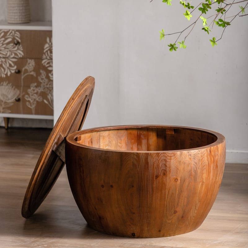 31.50"Vintage Style Bucket Shaped Coffee Table with storage function, for Office, Dining Room and Living Room