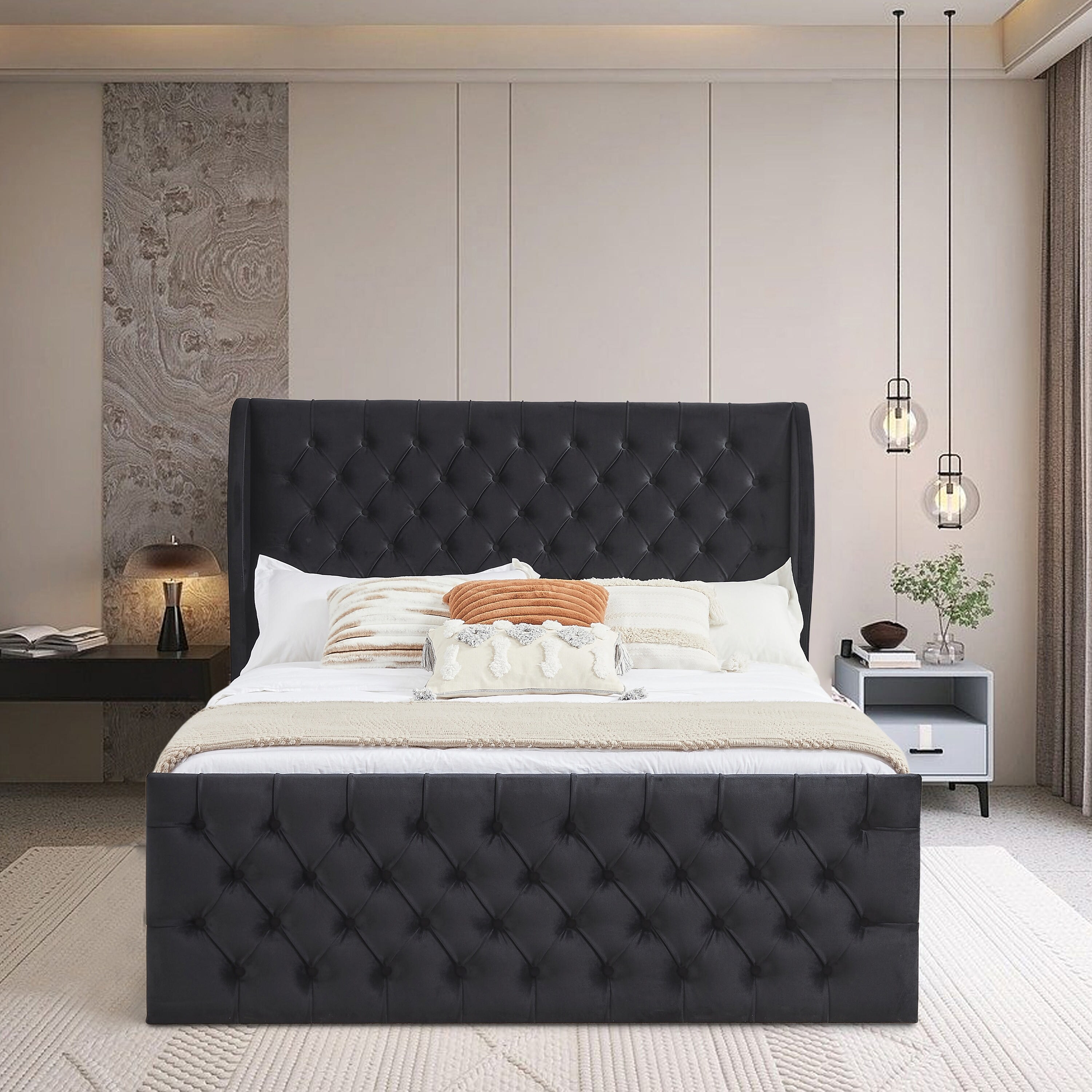 Black velvet wingback new arrivals bed